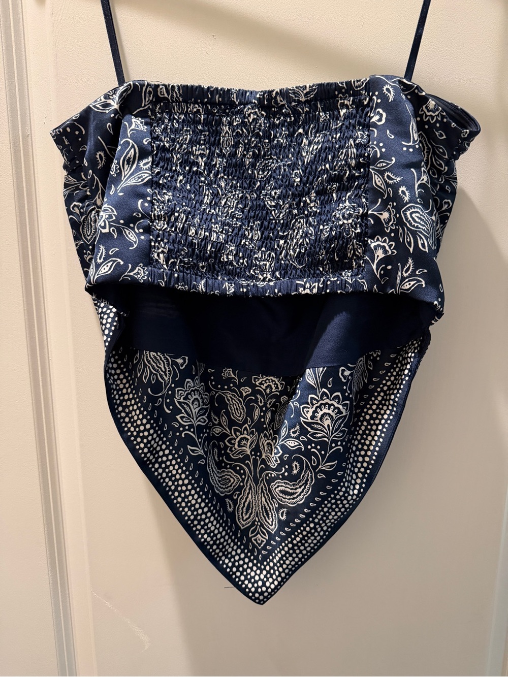 LOFT Navy Blue Paisley Bandana Crop Top - Picture 2 of 2
